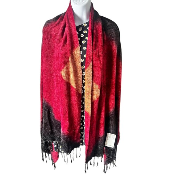 Sparkly Shawl With Fringe By B.M. Lovely Shawls Maroon Gold Black w/ tag - Picture 2 of 8